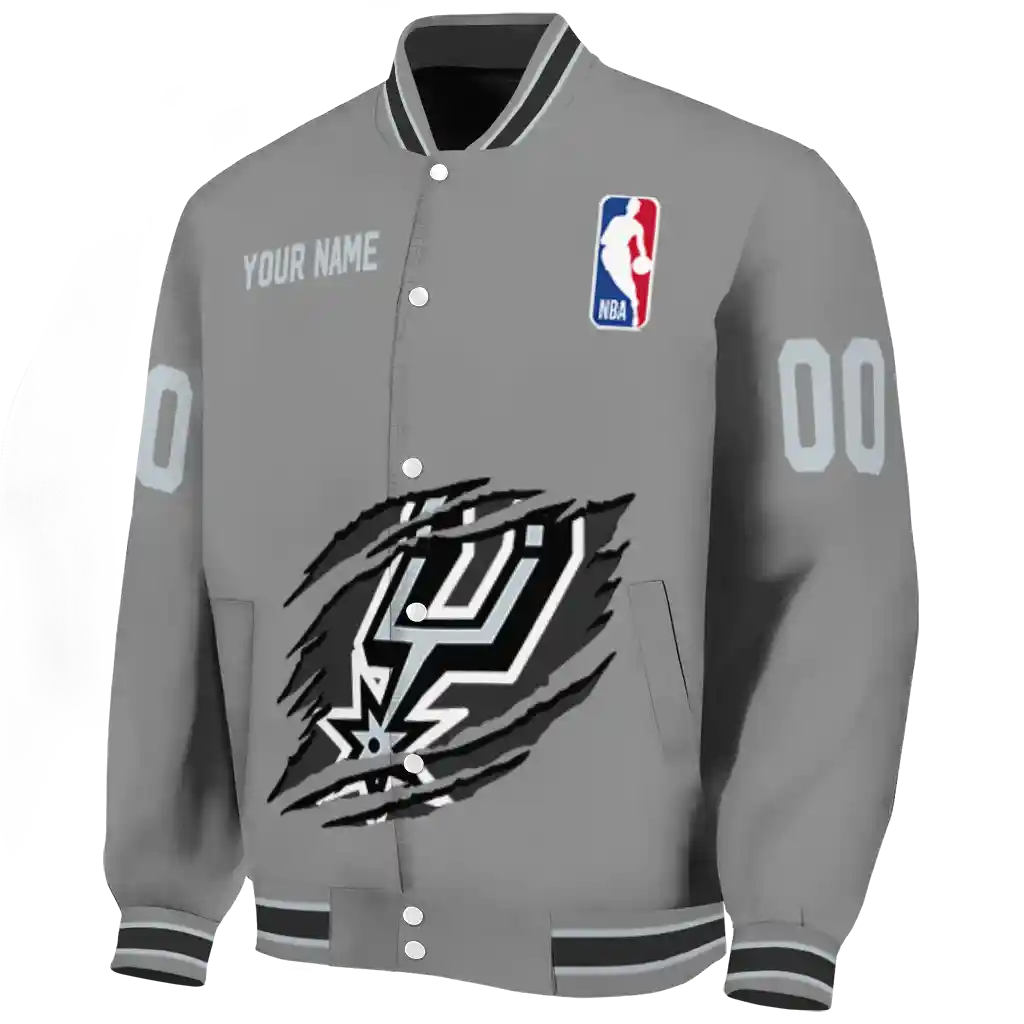 customized san antonio spurs claw accent grey varsity jacket best selling customized san antonio spurs claw accent grey varsity jacket best selling