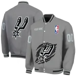 customized san antonio spurs claw accent grey varsity jacket best selling