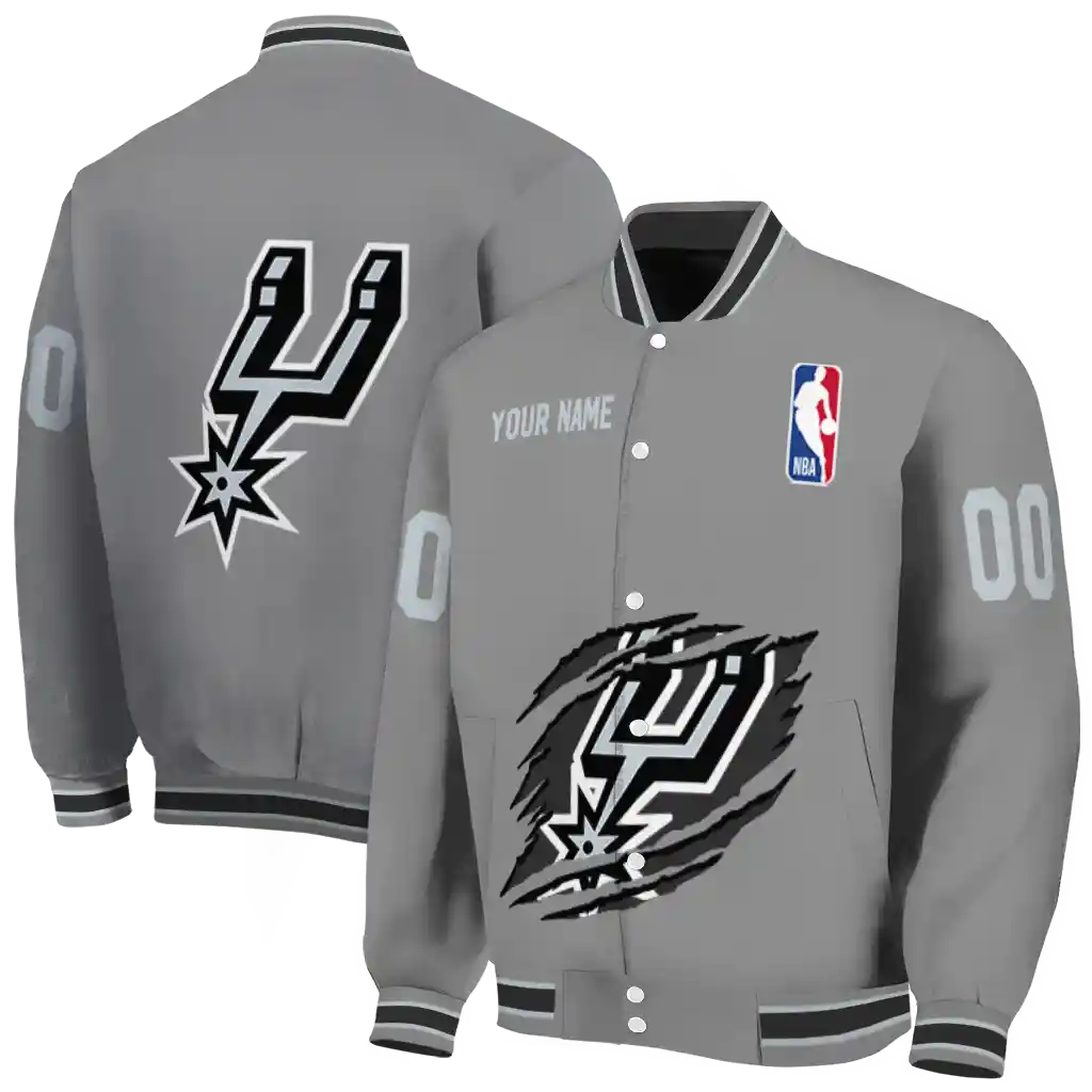 customized san antonio spurs claw accent grey varsity jacket fashion forward customized san antonio spurs claw accent grey varsity jacket fashion forward