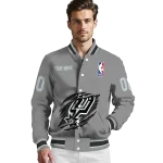 customized san antonio spurs claw accent grey varsity jacket best selling