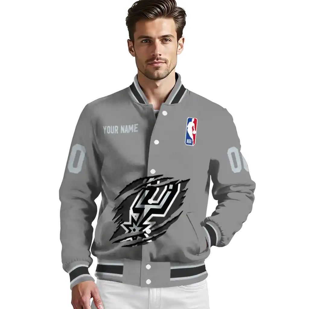 customized san antonio spurs claw accent grey varsity jacket high quality customized san antonio spurs claw accent grey varsity jacket high quality