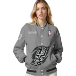 customized san antonio spurs claw accent grey varsity jacket best selling