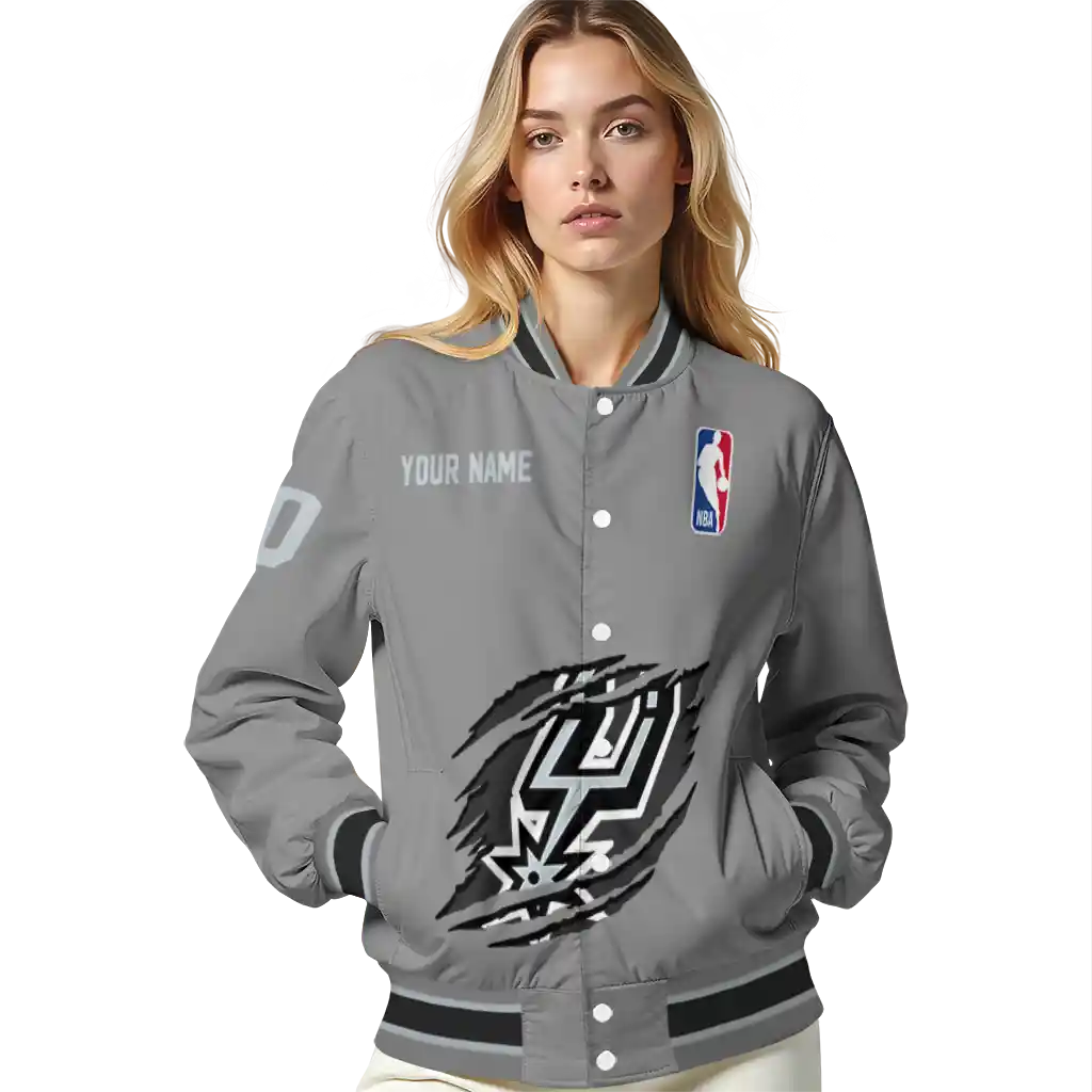 customized san antonio spurs claw accent grey varsity jacket latest model customized san antonio spurs claw accent grey varsity jacket latest model