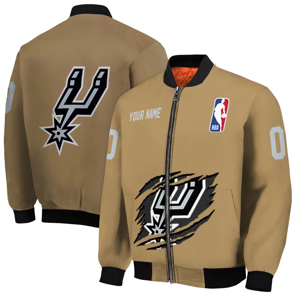 customized san antonio spurs claw opening beige bomber jacket best selling customized san antonio spurs claw opening beige bomber jacket best selling