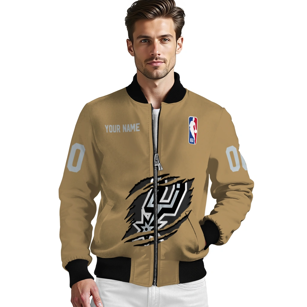 customized san antonio spurs claw opening beige bomber jacket high quality customized san antonio spurs claw opening beige bomber jacket high quality