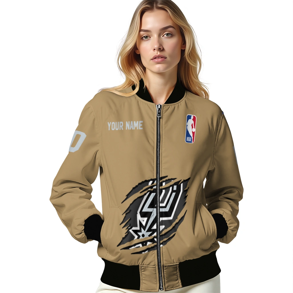 customized san antonio spurs claw opening beige bomber jacket latest model customized san antonio spurs claw opening beige bomber jacket latest model