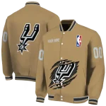 customized san antonio spurs claw opening beige varsity jacket best selling