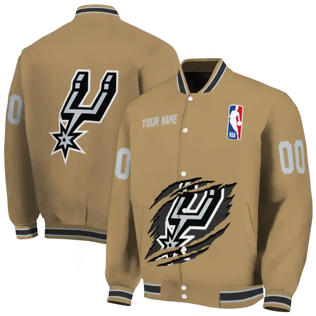 customized san antonio spurs claw opening beige varsity jacket fashion forward customized san antonio spurs claw opening beige varsity jacket fashion forward