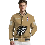 customized san antonio spurs claw opening beige varsity jacket best selling