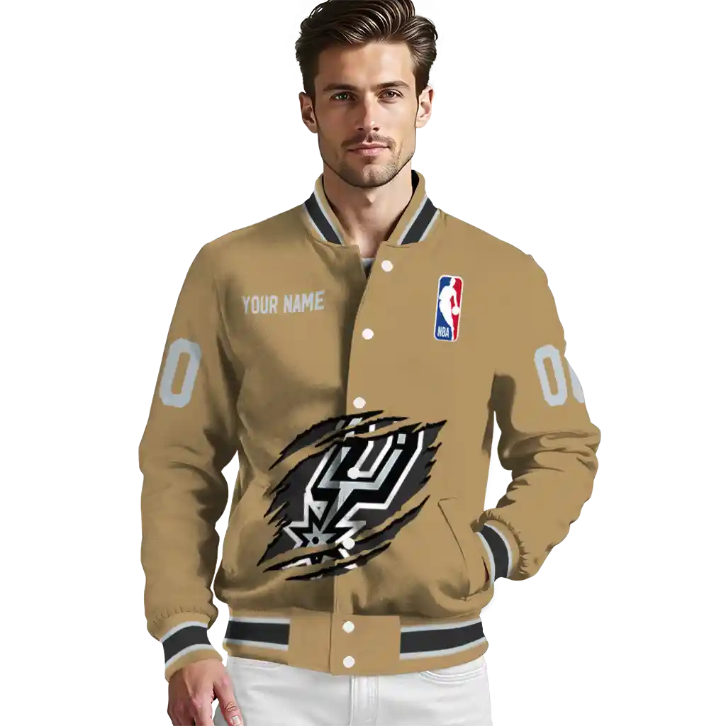 customized san antonio spurs claw opening beige varsity jacket high quality customized san antonio spurs claw opening beige varsity jacket high quality