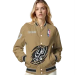 customized san antonio spurs claw opening beige varsity jacket best selling