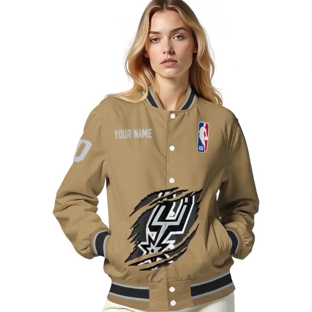 customized san antonio spurs claw opening beige varsity jacket latest model customized san antonio spurs claw opening beige varsity jacket latest model