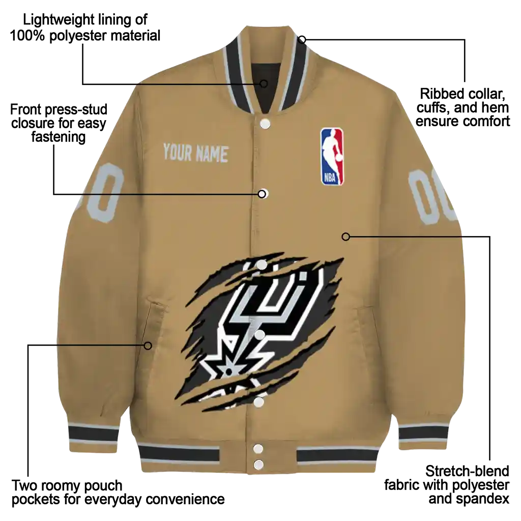 customized san antonio spurs claw opening beige varsity jacket new arrival customized san antonio spurs claw opening beige varsity jacket new arrival