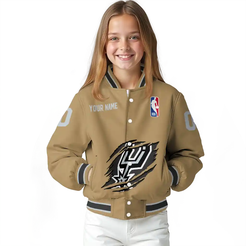 customized san antonio spurs claw opening beige varsity jacket top rated customized san antonio spurs claw opening beige varsity jacket top rated