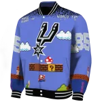 customized san antonio spurs mario blocks blue black varsity jacket best selling