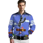 customized san antonio spurs mario blocks blue black varsity jacket best selling