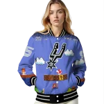 customized san antonio spurs mario blocks blue black varsity jacket best selling