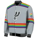 customized san antonio spurs rainbow jersey number silver varsity jacket best selling