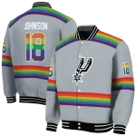 customized san antonio spurs rainbow jersey number silver varsity jacket best selling