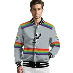 customized san antonio spurs rainbow jersey number silver varsity jacket best selling
