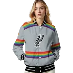 customized san antonio spurs rainbow jersey number silver varsity jacket best selling