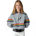 customized san antonio spurs rainbow jersey number silver varsity jacket best selling