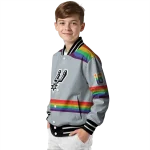 customized san antonio spurs rainbow jersey number silver varsity jacket best selling