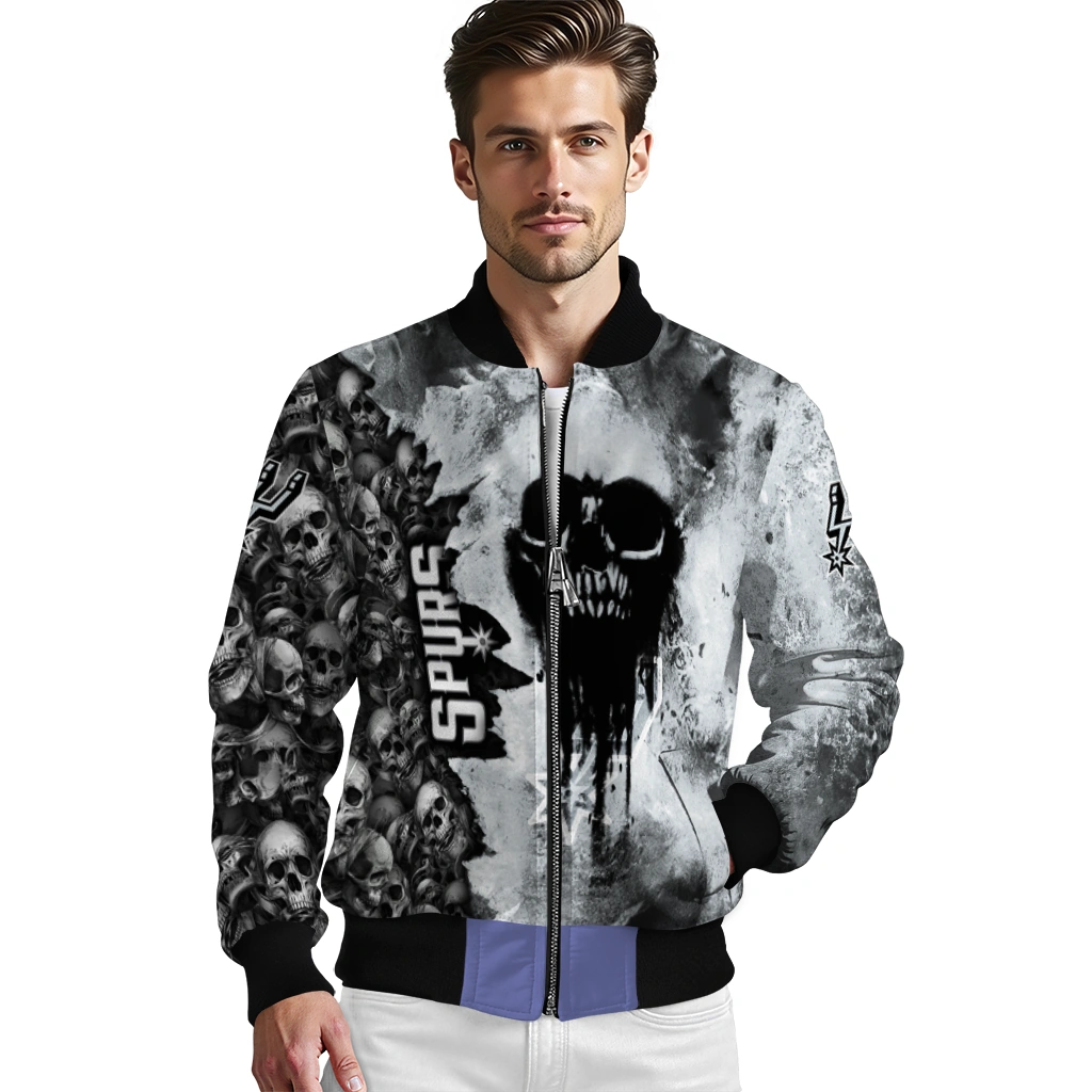 customized san antonio spurs skull cluster silver bomber jacket high quality customized san antonio spurs skull cluster silver bomber jacket high quality