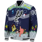 customized san antonio spurs spongebob playtime silver blue varsity jacket best selling