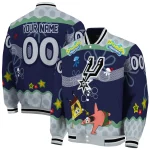 customized san antonio spurs spongebob playtime silver blue varsity jacket best selling