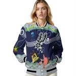 customized san antonio spurs spongebob playtime silver blue varsity jacket best selling