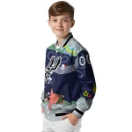 customized san antonio spurs spongebob playtime silver blue varsity jacket best selling