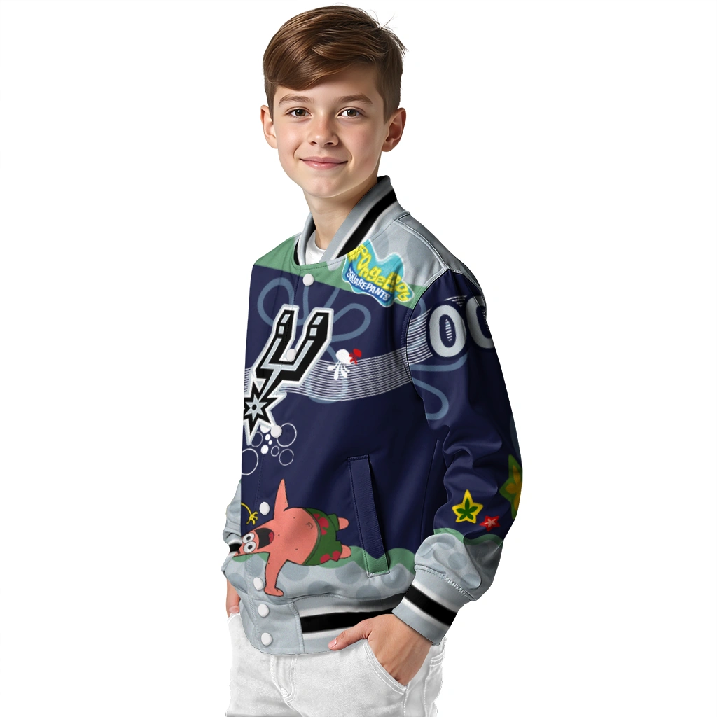 customized san antonio spurs spongebob playtime silver blue varsity jacket trendy customized san antonio spurs spongebob playtime silver blue varsity jacket trendy