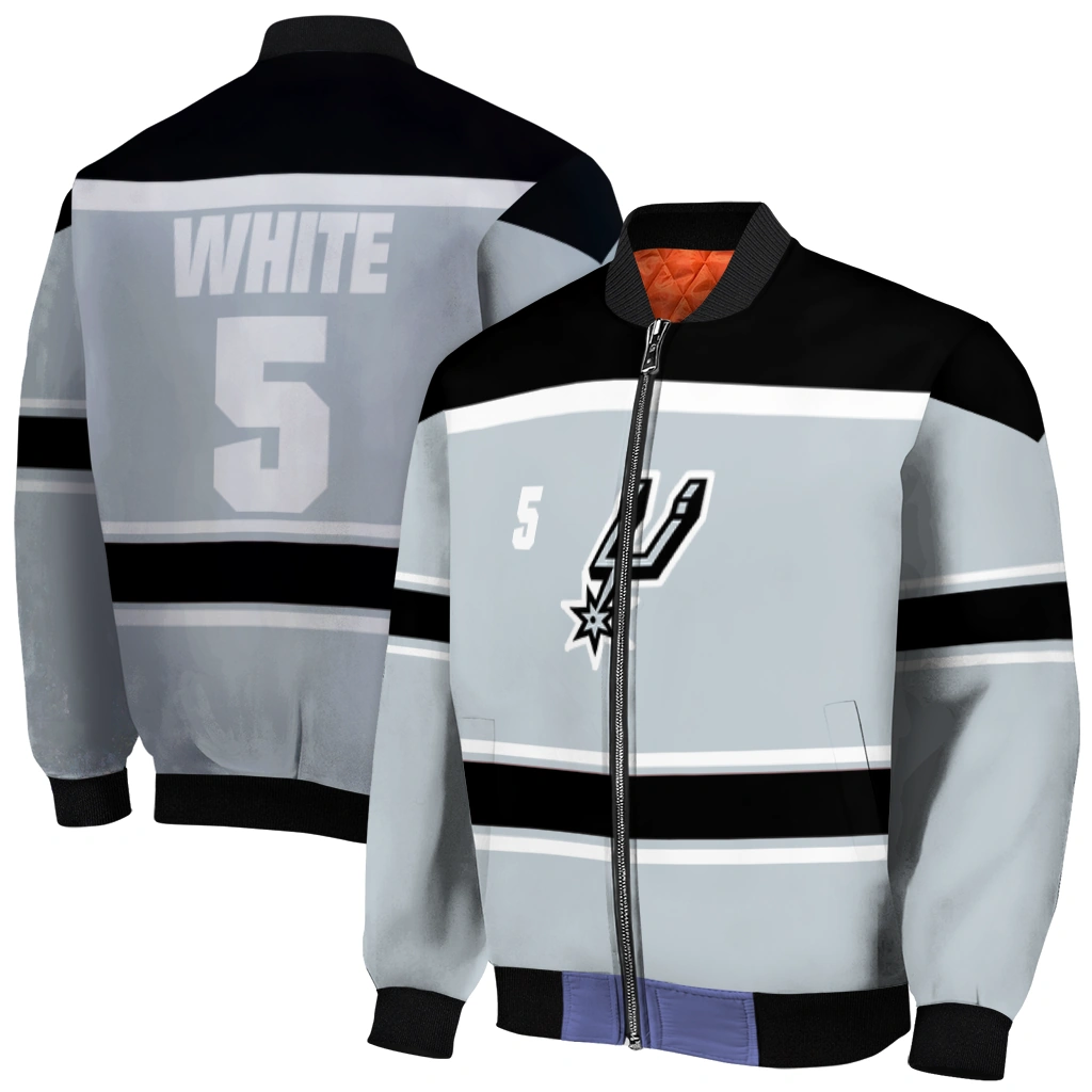 customized san antonio spurs stripe statement silver black bomber jacket best selling customized san antonio spurs stripe statement silver black bomber jacket best selling