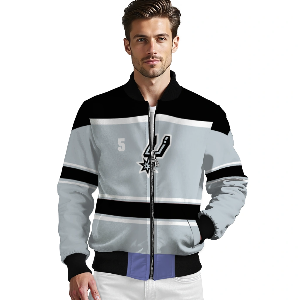 customized san antonio spurs stripe statement silver black bomber jacket high quality customized san antonio spurs stripe statement silver black bomber jacket high quality