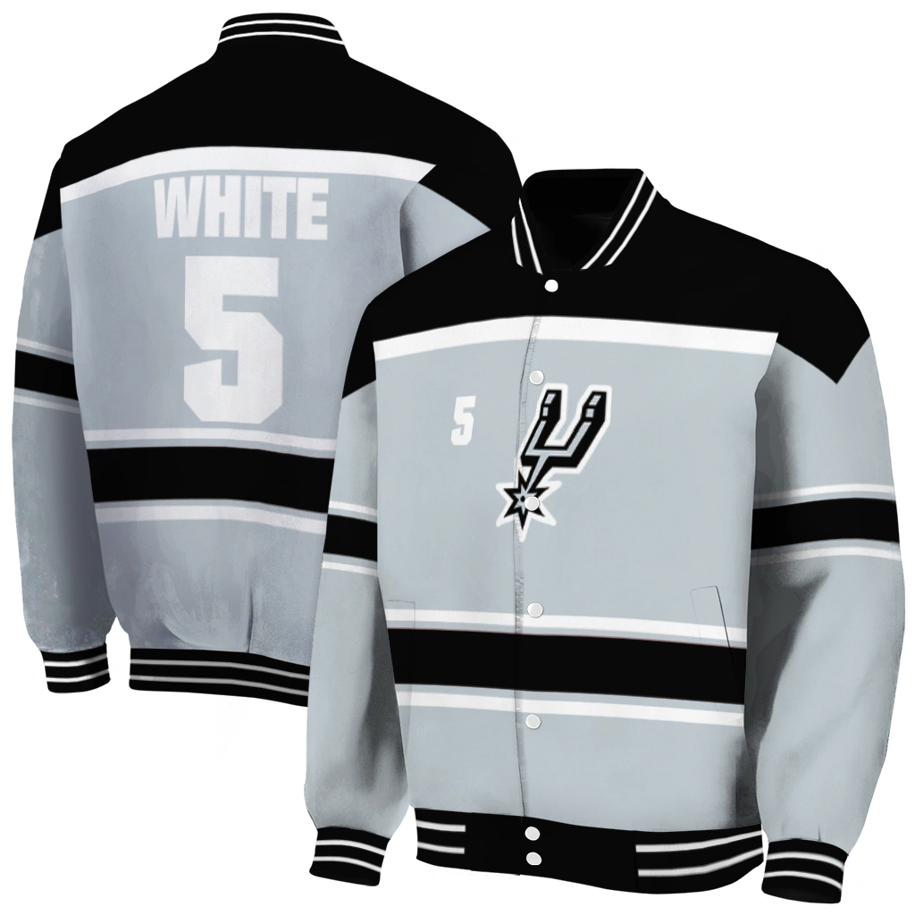 customized san antonio spurs stripe statement silver black varsity jacket fashion forward customized san antonio spurs stripe statement silver black varsity jacket fashion forward