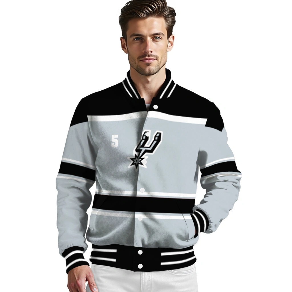 customized san antonio spurs stripe statement silver black varsity jacket high quality customized san antonio spurs stripe statement silver black varsity jacket high quality