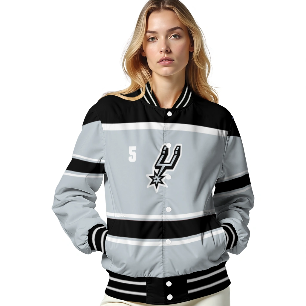 customized san antonio spurs stripe statement silver black varsity jacket latest model customized san antonio spurs stripe statement silver black varsity jacket latest model