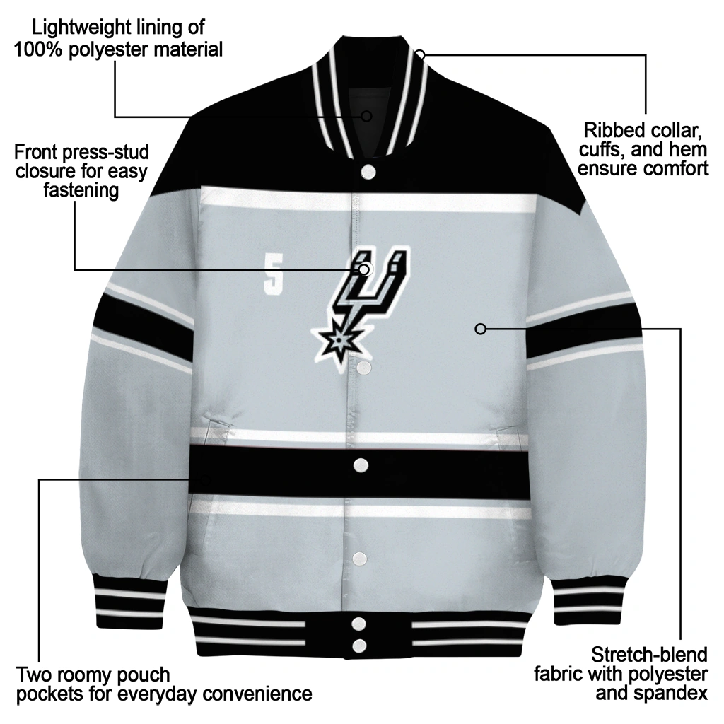 customized san antonio spurs stripe statement silver black varsity jacket new arrival customized san antonio spurs stripe statement silver black varsity jacket new arrival