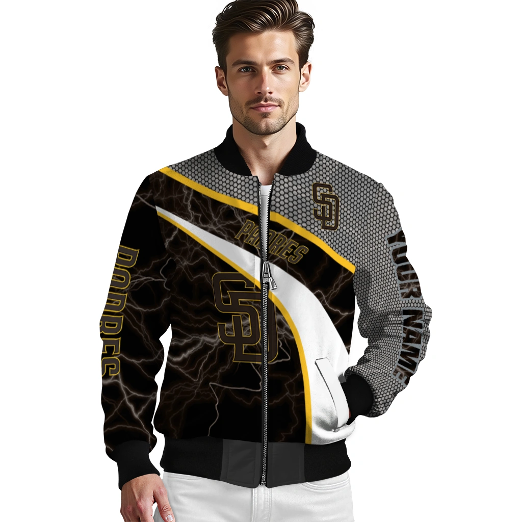 customized san diego padres electric flash brown bomber jacket high quality customized san diego padres electric flash brown bomber jacket high quality