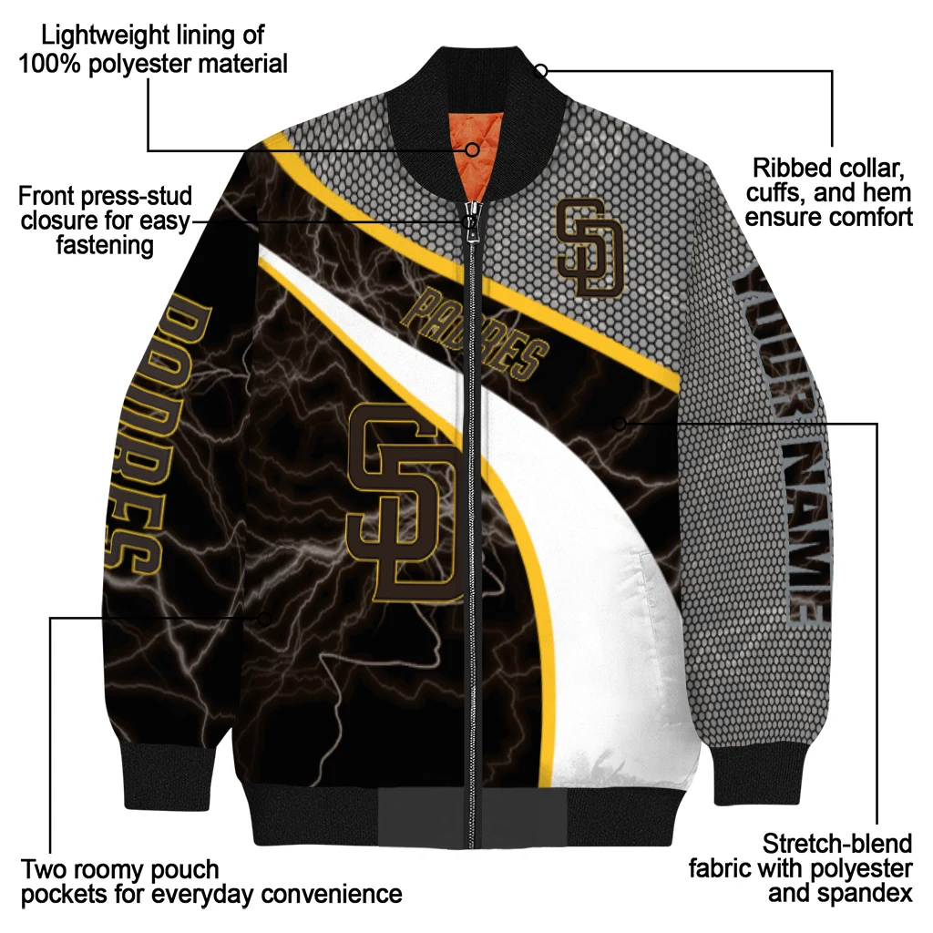 customized san diego padres electric flash brown bomber jacket new arrival customized san diego padres electric flash brown bomber jacket new arrival