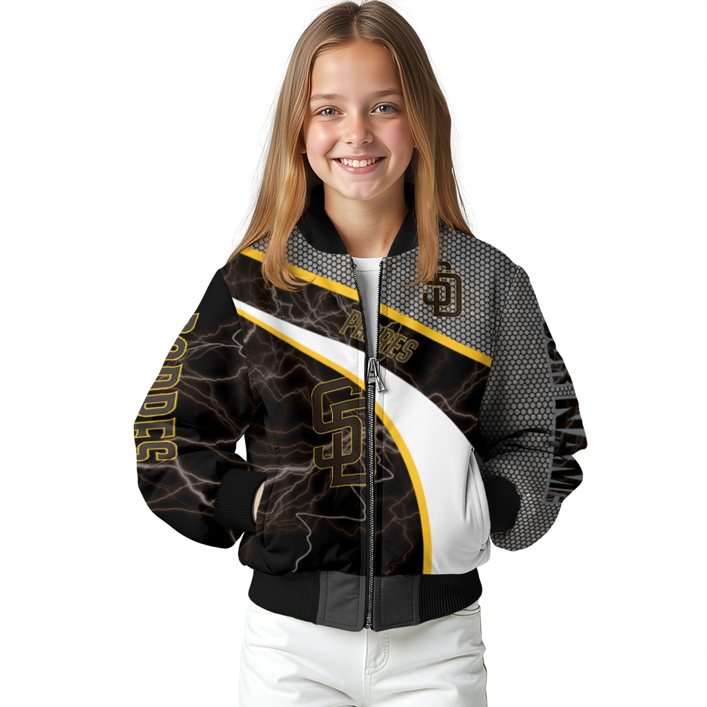 customized san diego padres electric flash brown bomber jacket top rated customized san diego padres electric flash brown bomber jacket top rated