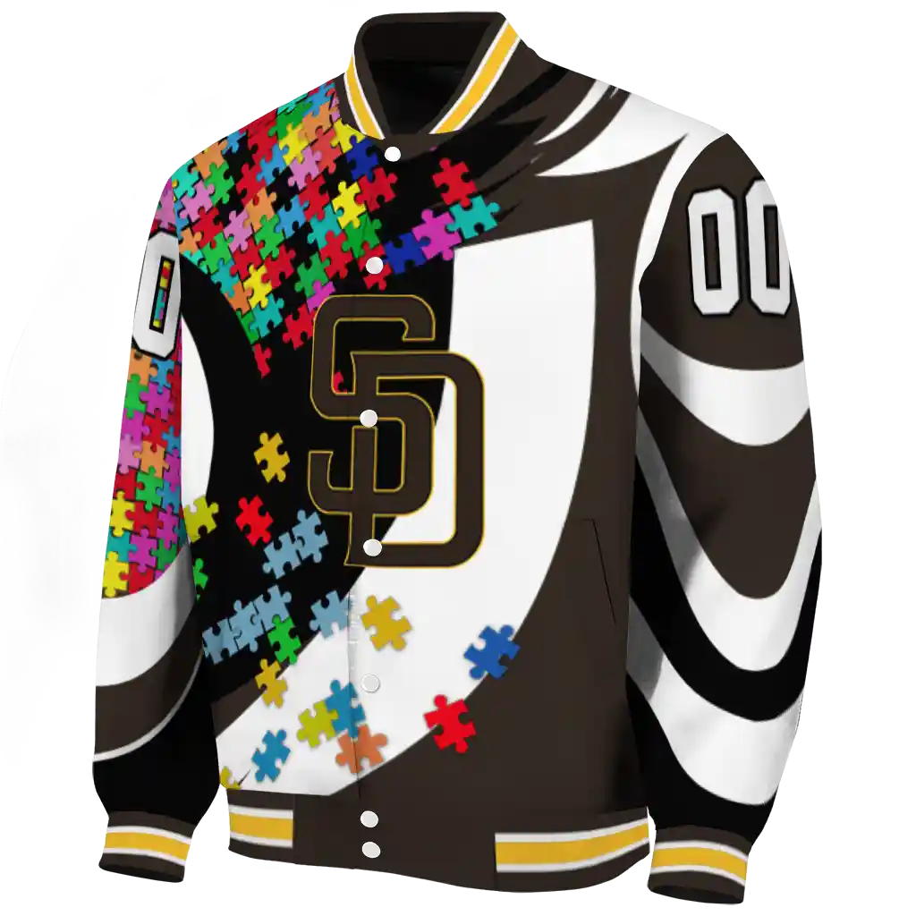 customized san diego padres stars and stripes slashes brown varsity jacket best selling customized san diego padres stars and stripes slashes brown varsity jacket best selling