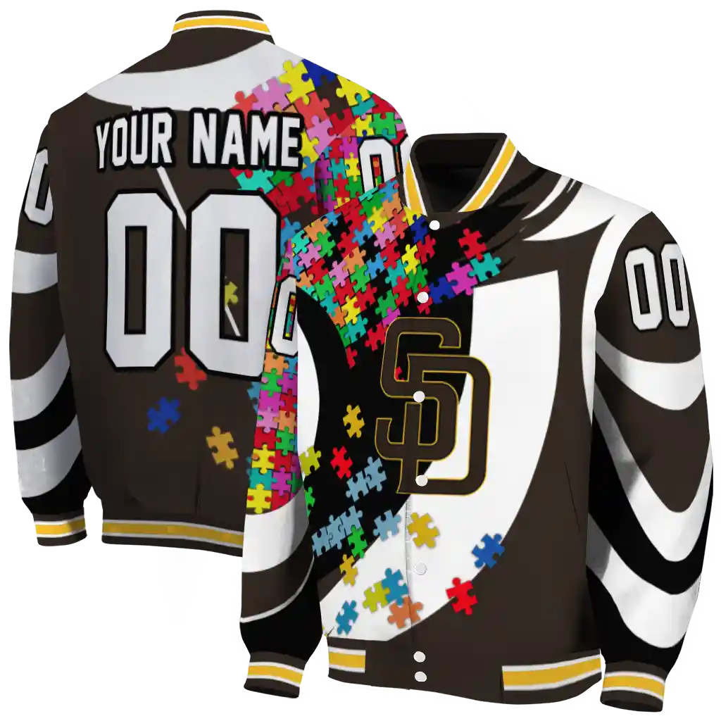 customized san diego padres stars and stripes slashes brown varsity jacket fashion forward customized san diego padres stars and stripes slashes brown varsity jacket fashion forward