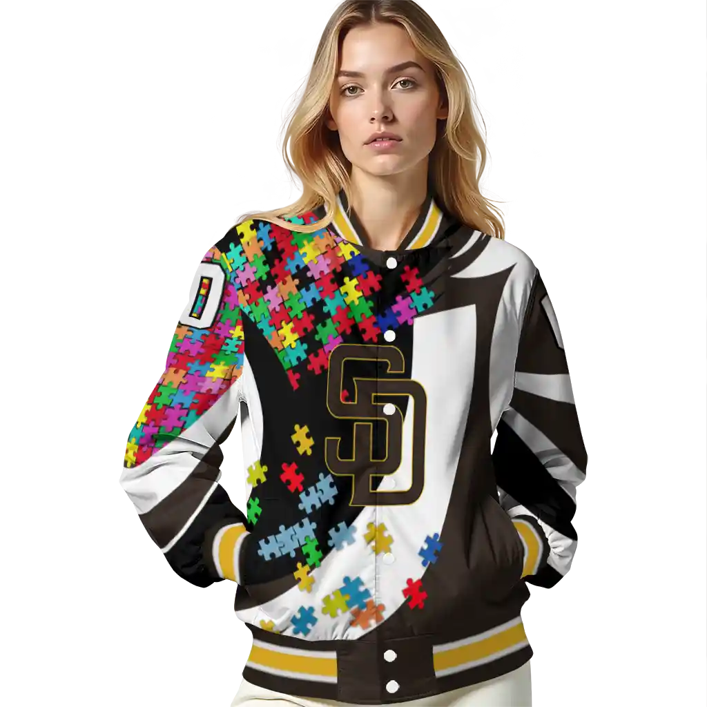 customized san diego padres stars and stripes slashes brown varsity jacket latest model customized san diego padres stars and stripes slashes brown varsity jacket latest model