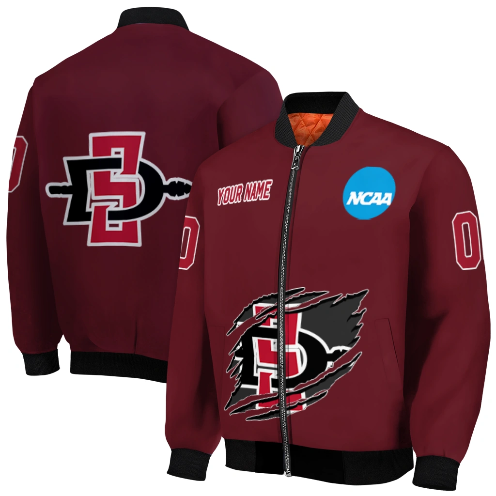 customized san diego state aztecs claw mark red bomber jacket best selling customized san diego state aztecs claw mark red bomber jacket best selling