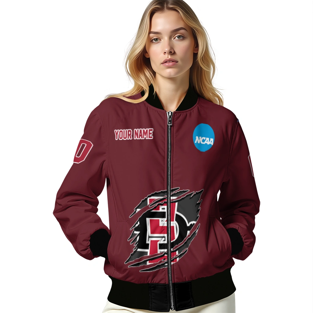 customized san diego state aztecs claw mark red bomber jacket latest model customized san diego state aztecs claw mark red bomber jacket latest model