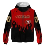 customized san francisco 49ers flame trim red black windbreaker jacket best selling