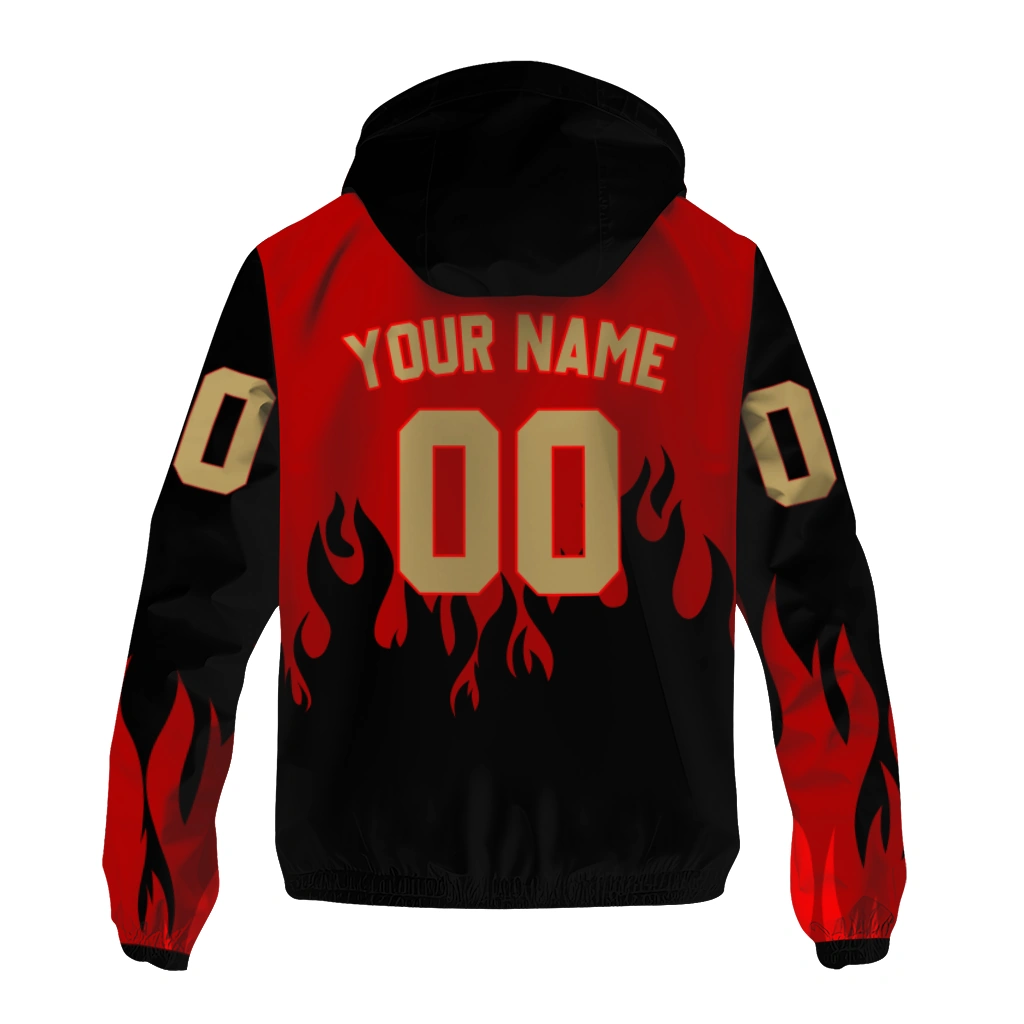customized san francisco 49ers flame trim red black windbreaker jacket fashion forward customized san francisco 49ers flame trim red black windbreaker jacket fashion forward