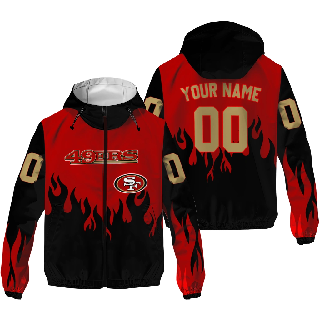 customized san francisco 49ers flame trim red black windbreaker jacket high quality customized san francisco 49ers flame trim red black windbreaker jacket high quality